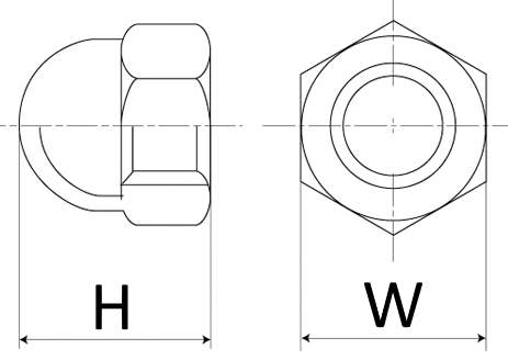 Acorn/Cap Nut Dimension Diagram